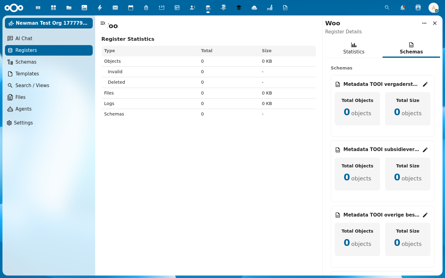 The Schemas page in OpenRegister